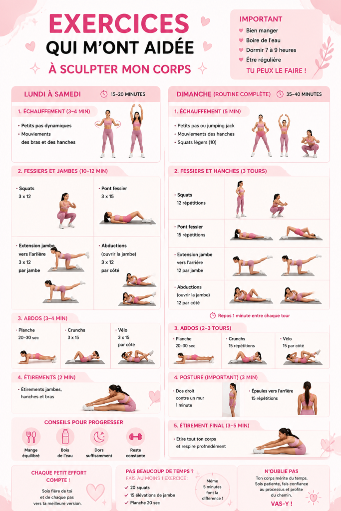 Une femme faisant des exercices de fitness à la maison, souriante et motivée.