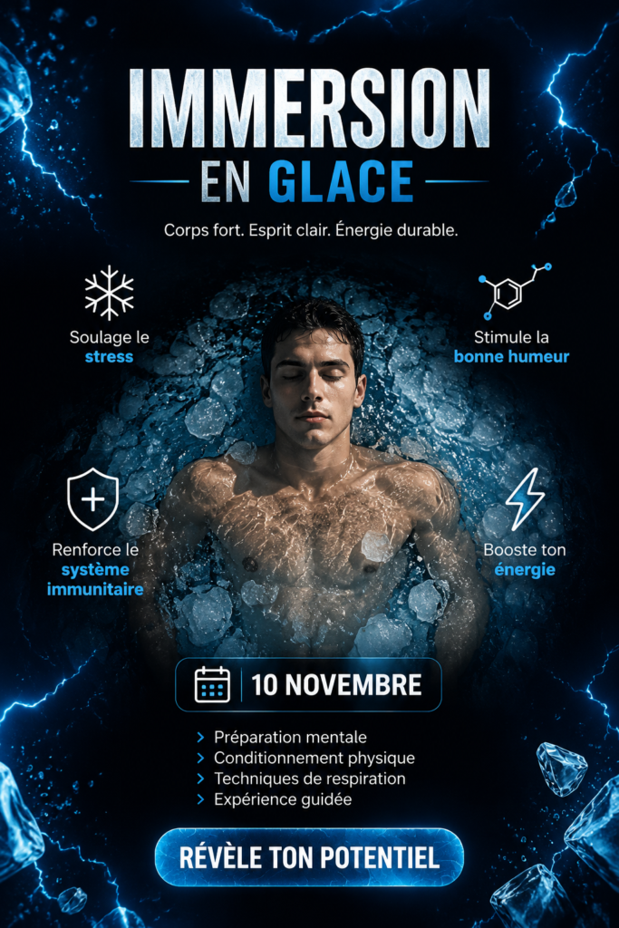 Femme se relaxant dans une baignoire de glace pour une séance de bien-être.