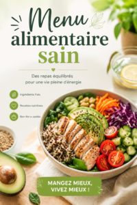 Assiette colorée avec un repas équilibré comprenant légumes, protéines et céréales.