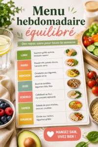 Menu hebdomadaire équilibré avec des plats colorés et sains