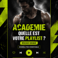 Une femme souriante crée une playlist engageante pour ses réseaux sociaux, avec un ordinateur portable et des notes.