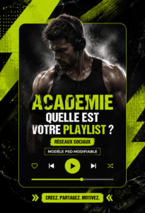 Une femme souriante crée une playlist engageante pour ses réseaux sociaux, avec un ordinateur portable et des notes.