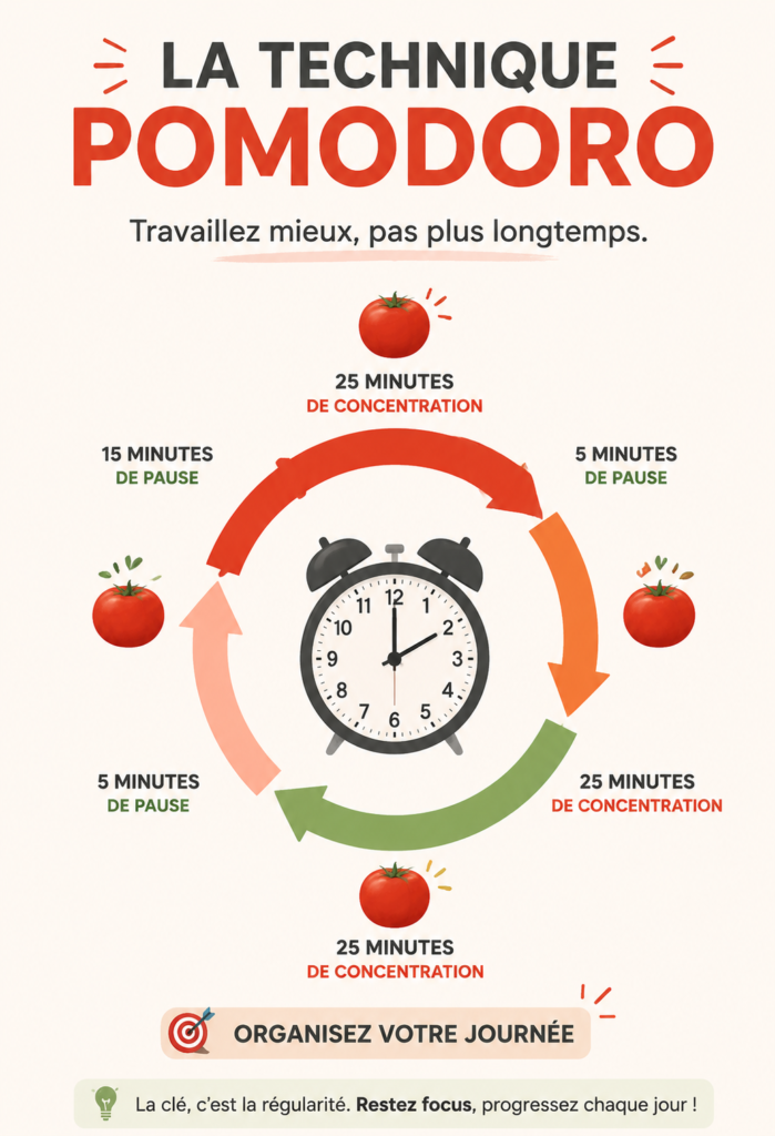 Femme travaillant avec un minuteur Pomodoro pour gérer son temps efficacement