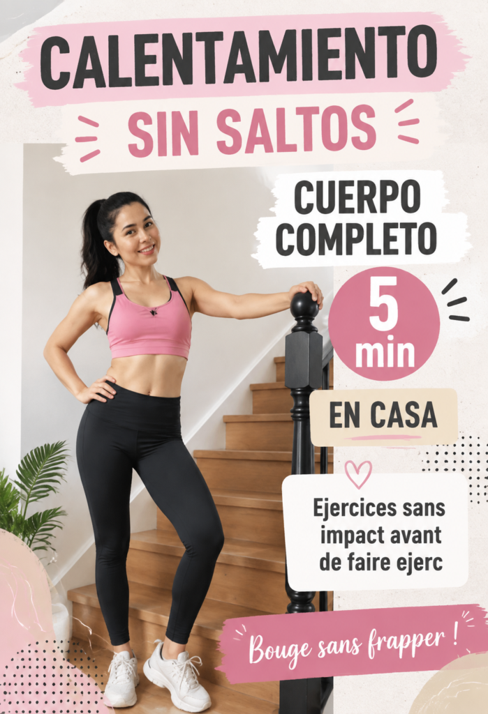 Femme s'échauffant dans un salon, effectuant des mouvements sans impact
