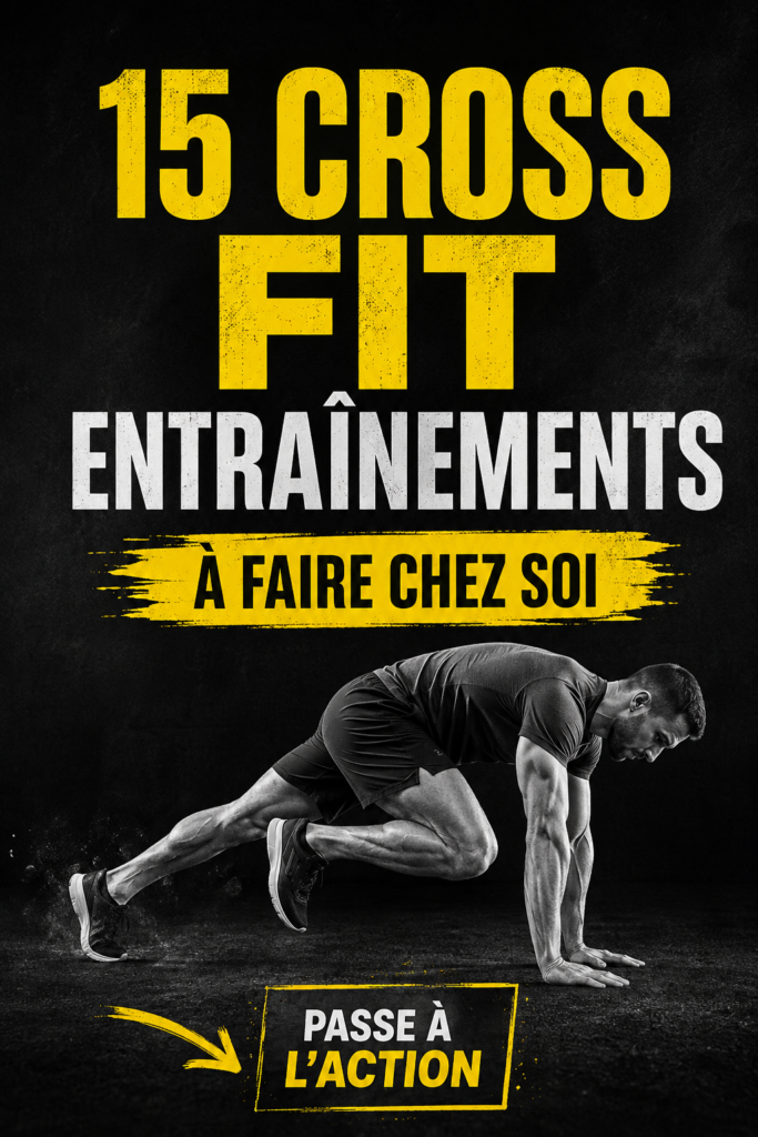 Femme effectuant un entraînement CrossFit à domicile avec des haltères.