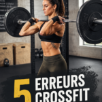 Femme pratiquant le CrossFit en salle de sport, travaillant sa technique avec des poids.