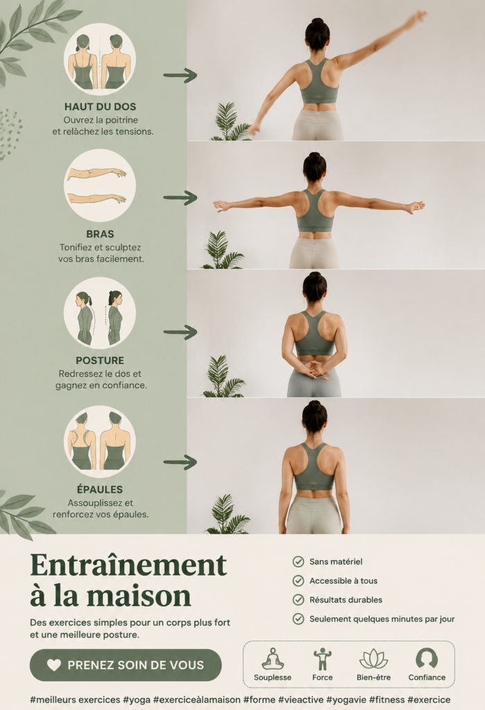 Femme faisant du yoga dans son salon, illustrant le fitness à domicile