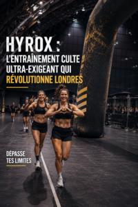 Une femme enthousiaste participant à une course Hyrox, entourée d'autres concurrentes en action.