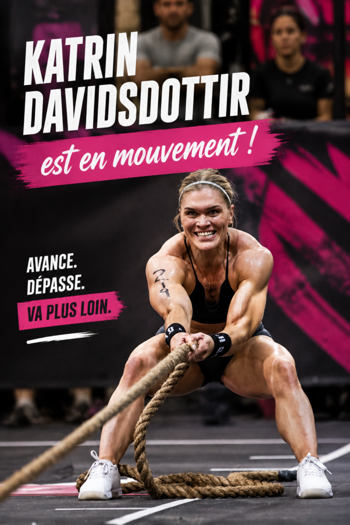 Katrin Davidsdottir en pleine action, représentant la détermination dans le fitness.