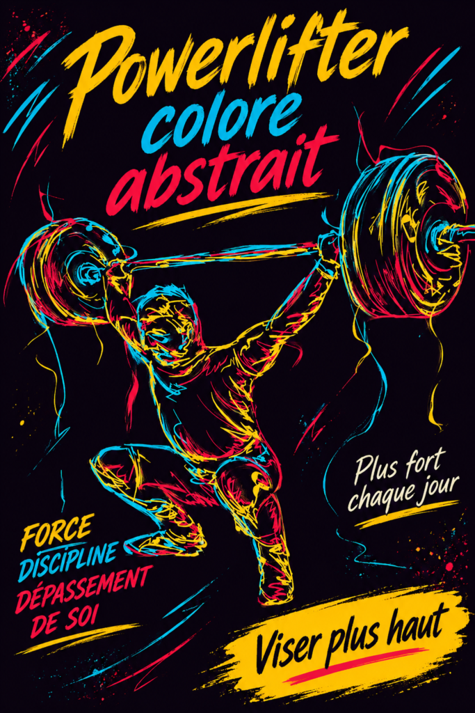 Femme pratiquant le powerlifting avec un équipement coloré, illustrant la passion et l'énergie du sport.