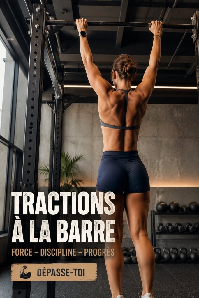 Femme exécutant des pull-ups dans une salle de sport