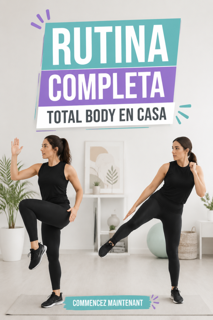 Femme réalisant des exercices de fitness à domicile pour un entraînement total body.