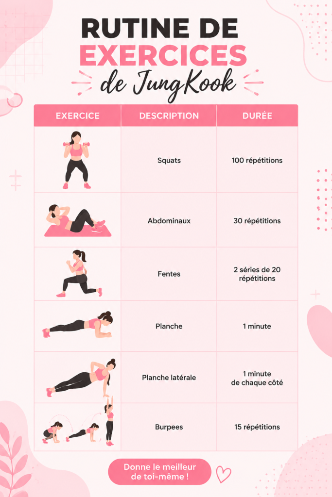 Femme s'entraînant avec des exercices inspirés de JungKook, en pleine forme