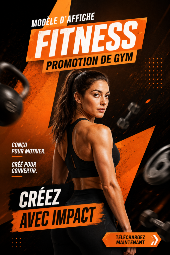 Poster attrayant pour une salle de sport conçu avec Photoshop.