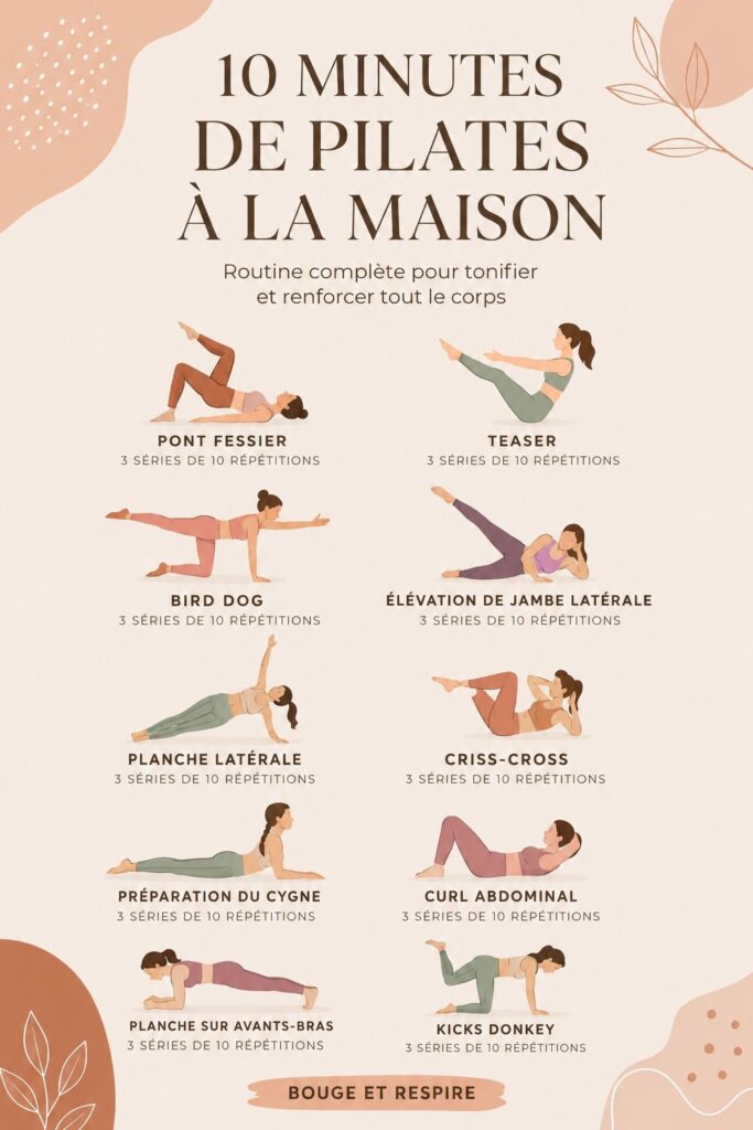 Femme pratiquant des exercices de Pilates à la maison.