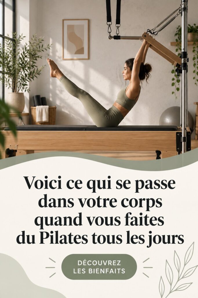 Femme pratiquant le Pilates sur un tapis, illustrant une séance bien-être