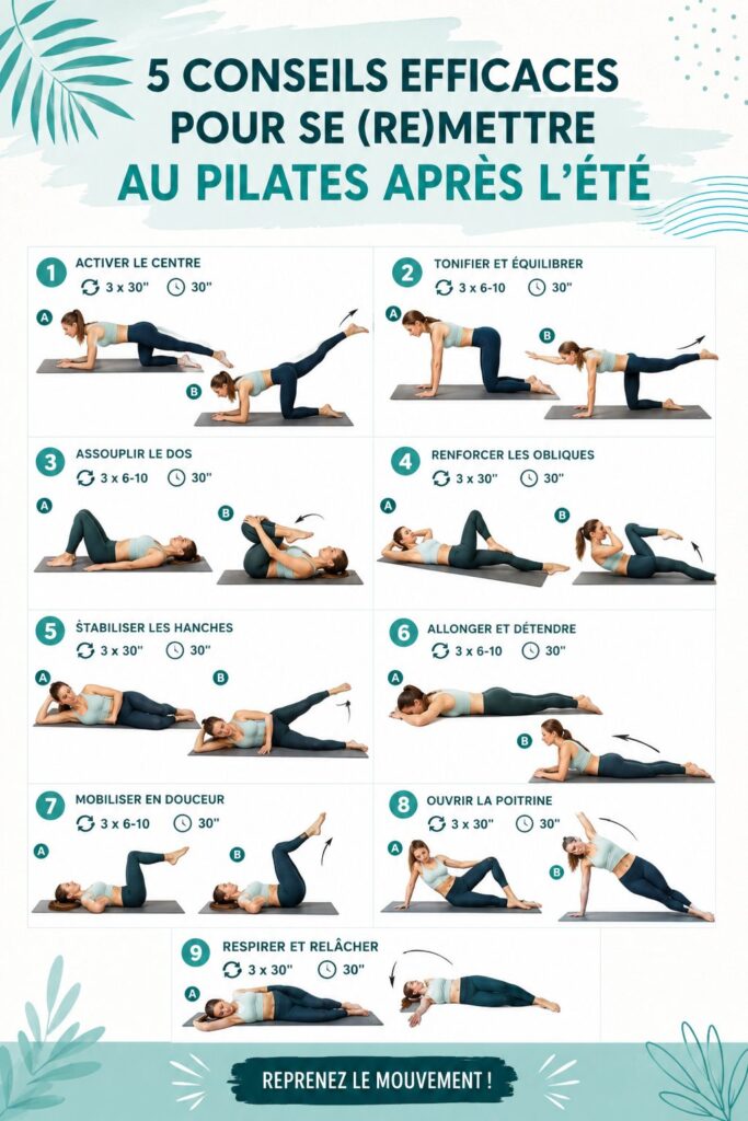 Une femme pratiquant le Pilates dans un studio lumineux, incarnant bien-être et équilibre.