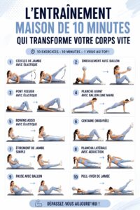 Femme en pleine séance d'entraînement de 10 minutes à domicile pour un corps transformé.