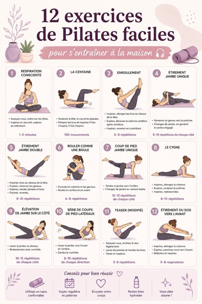 femme pratiquant des exercices de Pilates à domicile
