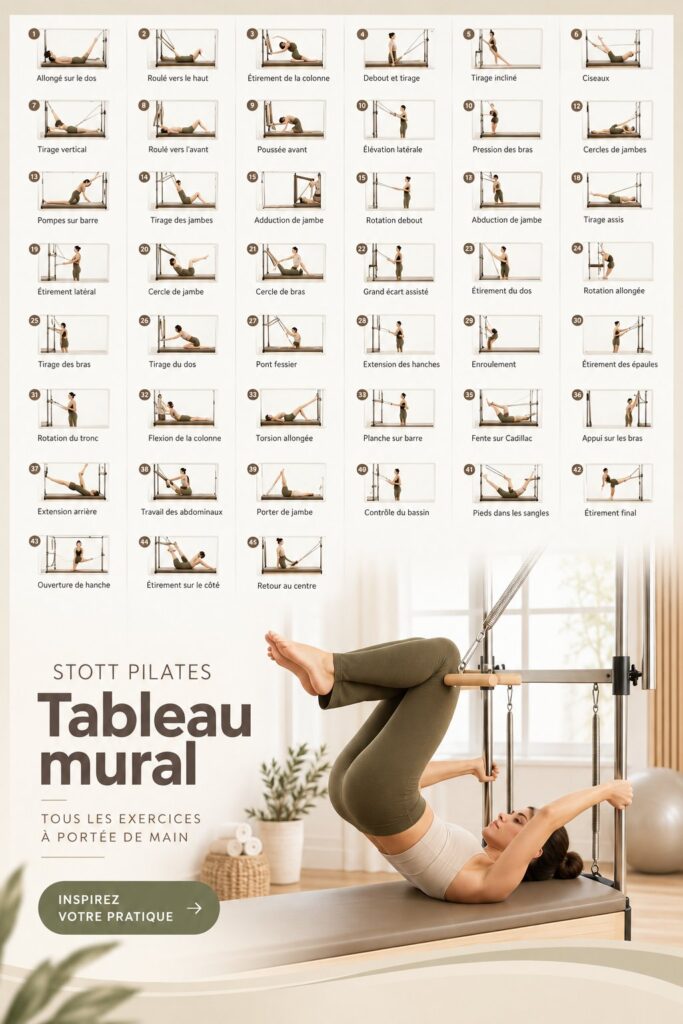 Une femme utilisant un mur de Stott Pilates chez elle pour s'entraîner