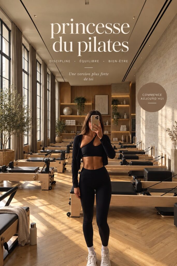 Femme pratiquant le Pilates esthétique dans un environnement calme et apaisant.