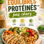 Repas équilibré et protéiné à petit prix, salé et coloré sur une table