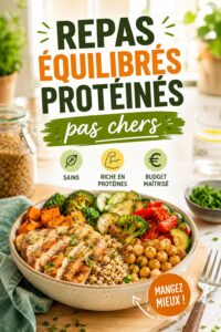Repas équilibré et protéiné à petit prix, salé et coloré sur une table