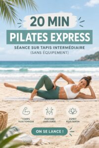 Femme faisant des exercices de Pilates dans un salon, sans équipement.