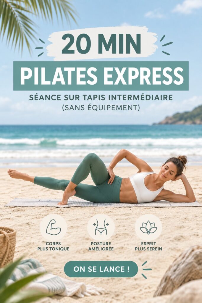 Femme faisant des exercices de Pilates dans un salon, sans équipement.