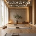 Un studio de yoga moderne avec un design Japandi, favorisant la sérénité.