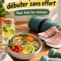 Femme préparant un plat sain en cuisine, symbole d'une alimentation pour le sport
