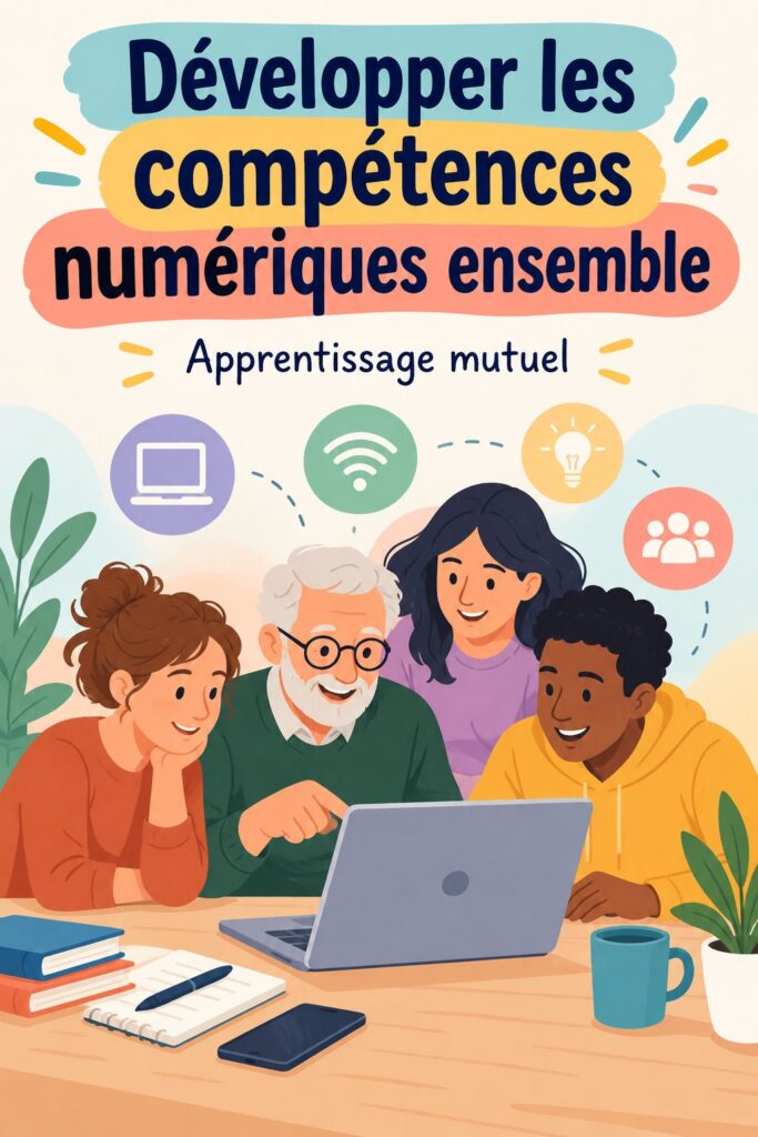 Une femme en train d'apprendre des compétences digitales sur un ordinateur.