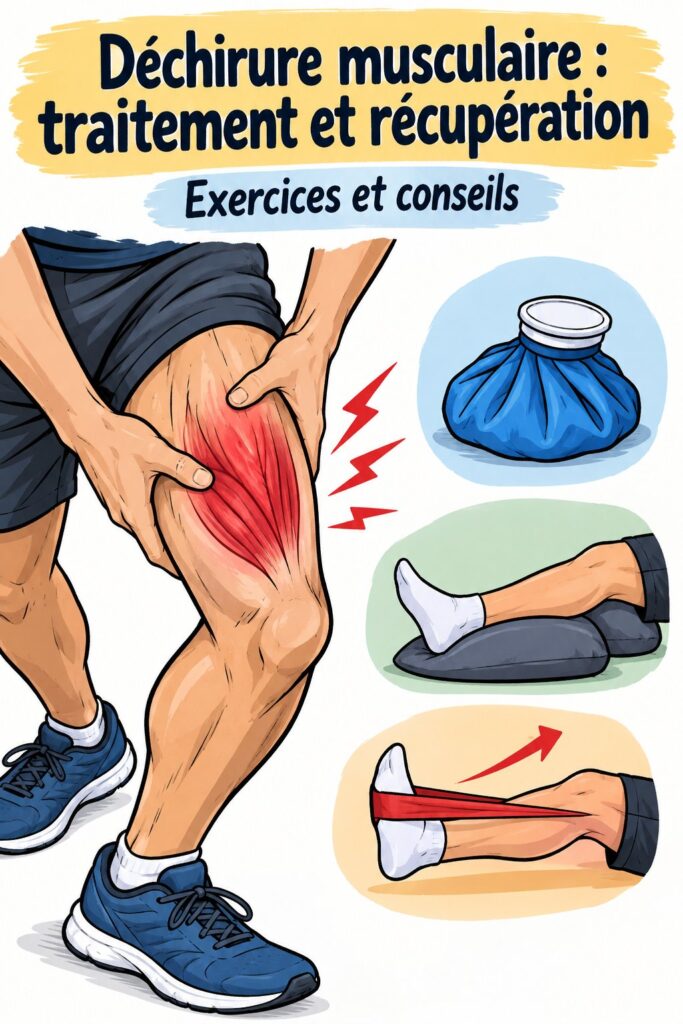 Photo d'une femme recevant des soins pour une déchirure musculaire.