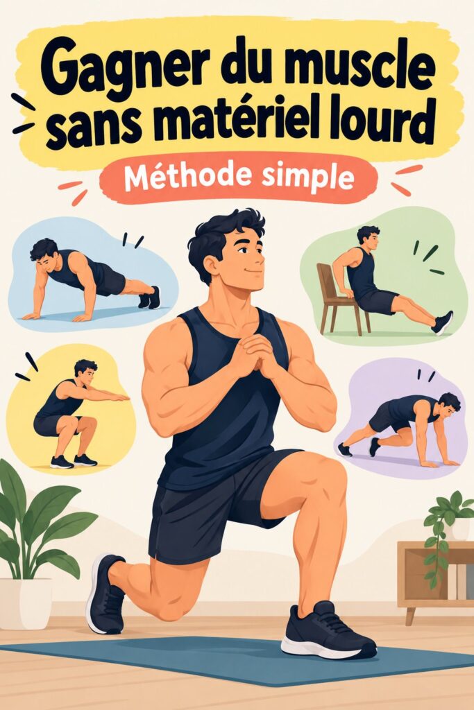 Femme s'entraînant à domicile sans matériel pour gagner du muscle.