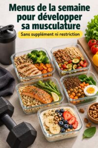 Menus variés de la semaine pour développer la musculature avec recettes équilibrées.