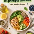 Femme lisant un livre sur la nutrition saine.
