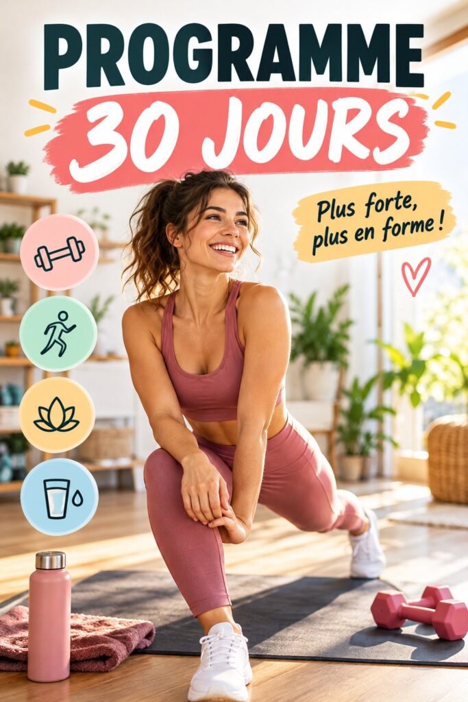 Femme s'entraînant à la maison avec un programme d'entraînement de 30 jours